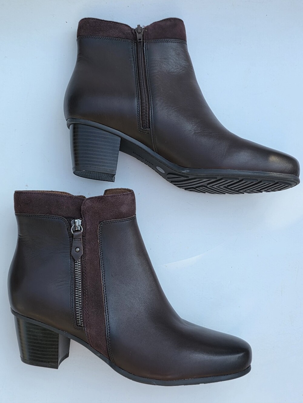 Cobb Hill Wynter Womens 10W Wide Brown Leather Ankle Boots Booties Block Heel